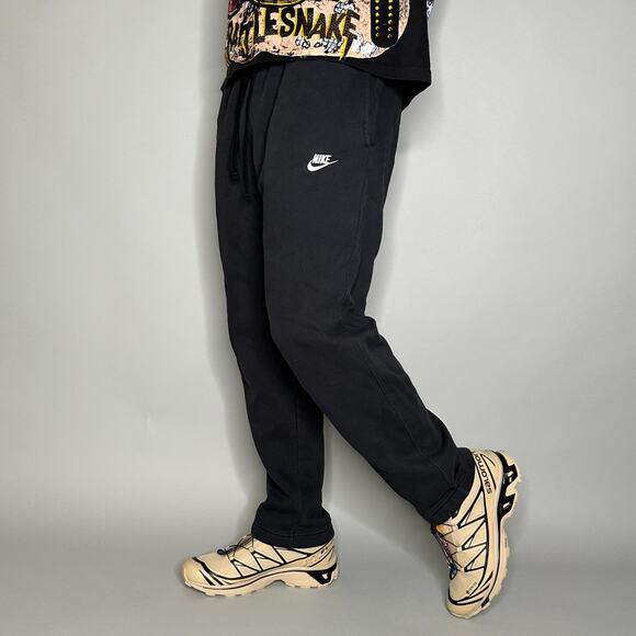 Nike Sweatpants Black Polyester Relaxed Fit White Swoosh - Picture 1 of 4